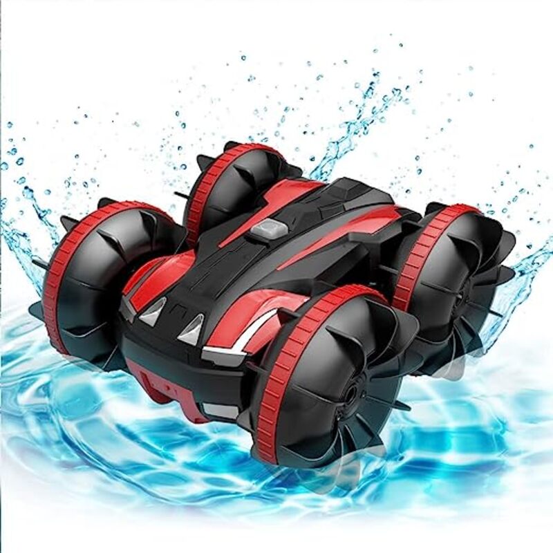 MARGOUN Amphibious RC Car Toy 2.4 GHz Remote Control Boat Waterproof RC Monster Truck Stunt Car 4WD RC Vehicle All Terrain Water Beach Pool (Red)